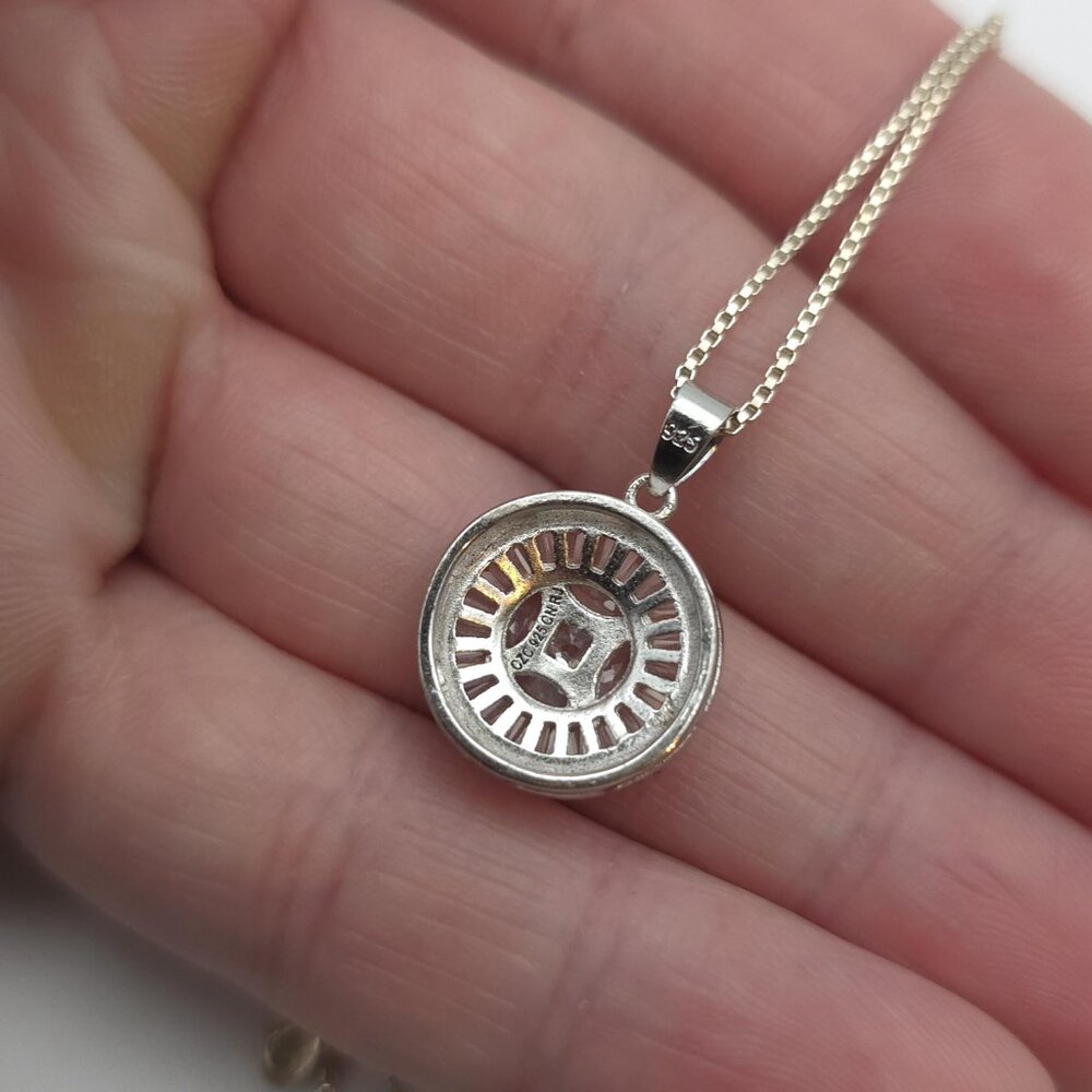 19 Inch Sterling Silver Fancy Style Cubic Zirconia Necklace A891 - Picture 5 of 8